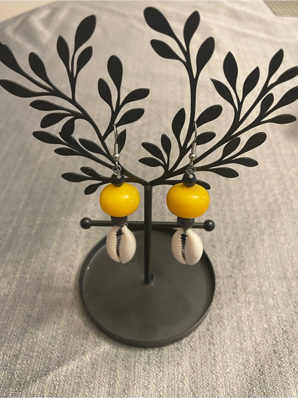 Handcrafted Yellow Dangle Shell Earrings - Picture 3 of 6
